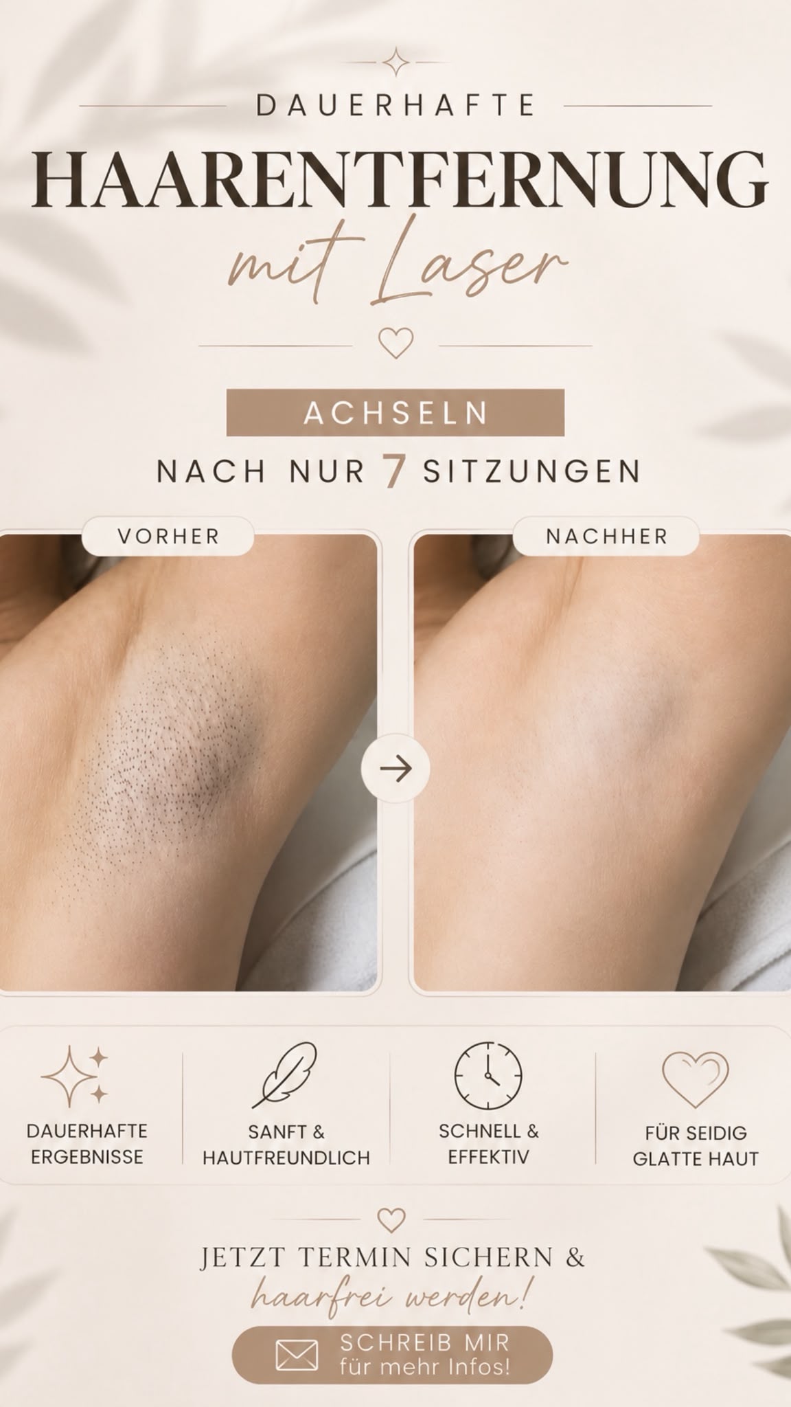 Dauerhafte Haarentfernung – Achseln, Vorher/Nachher