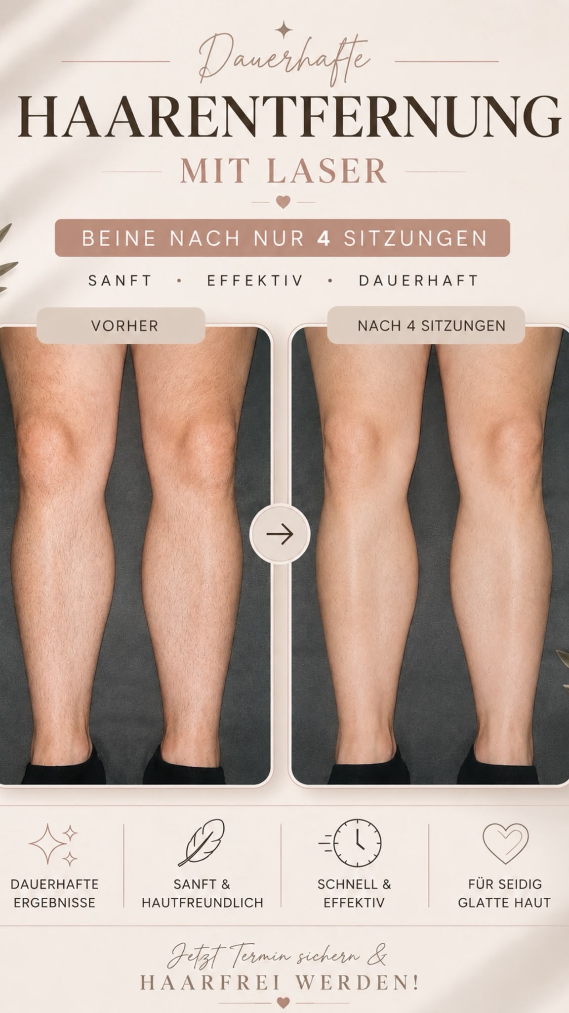 Dauerhafte Haarentfernung – Beine, Vorher/Nachher